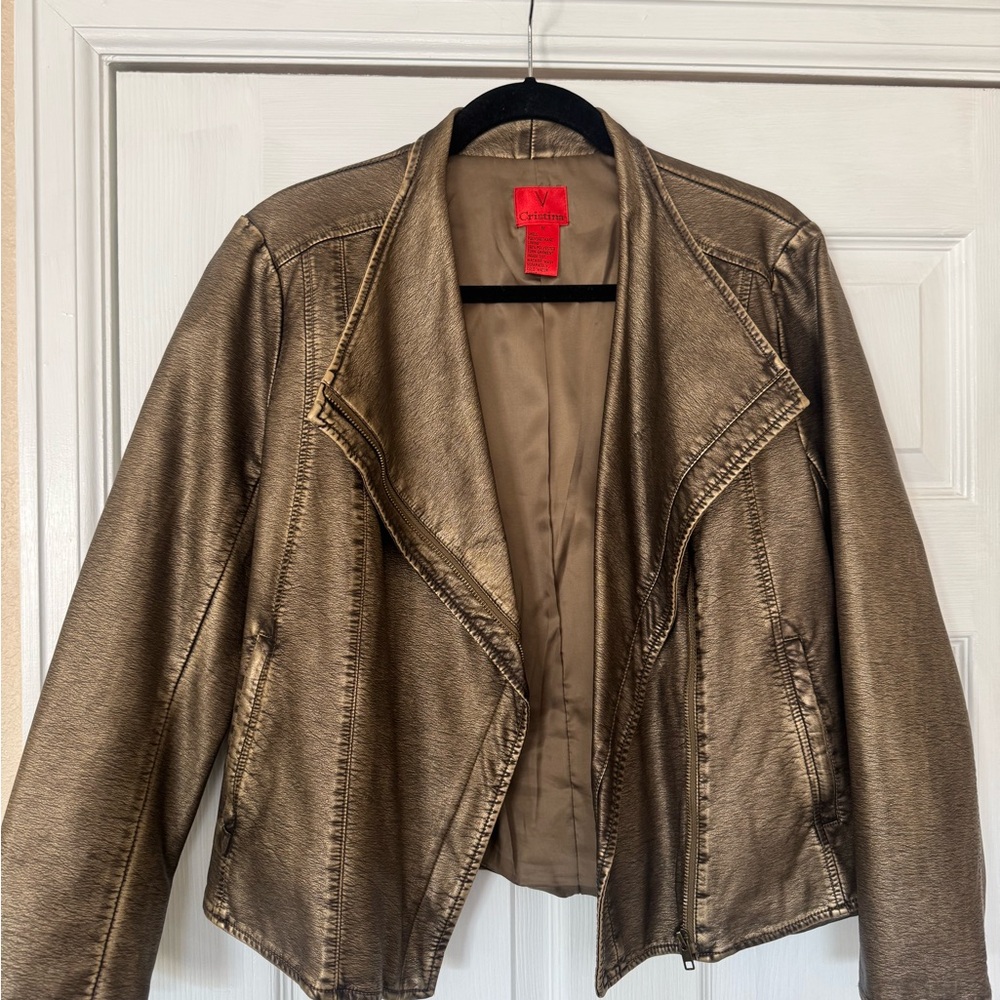 V Cristina Gold Leather Jacket - Picture 2 of 7